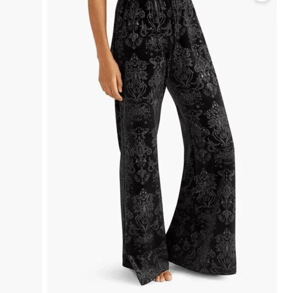 Beyond Yoga Black Baroque Velvet Wide Leg Cozy Lounge Pants XL NWT - Picture 9 of 9